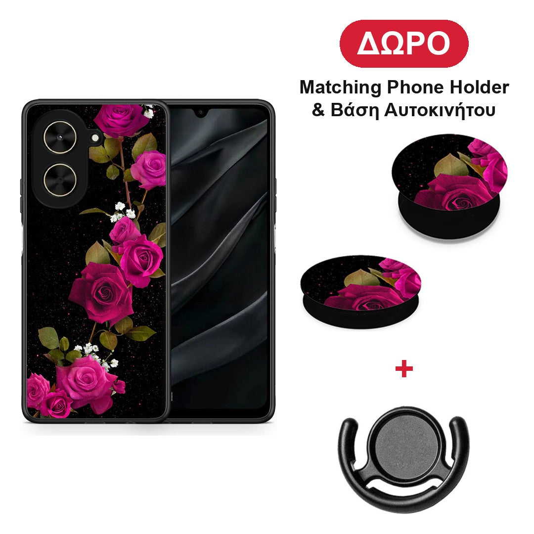 Flower Red Roses - Xiaomi Poco C71 θήκη + Δώρο Phone Holder & Βάση Αυτοκινήτου