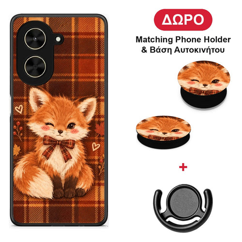 Fox on Autumn Tartan - Xiaomi Poco C71 θήκη + Δώρο Phone Holder & Βάση Αυτοκινήτου