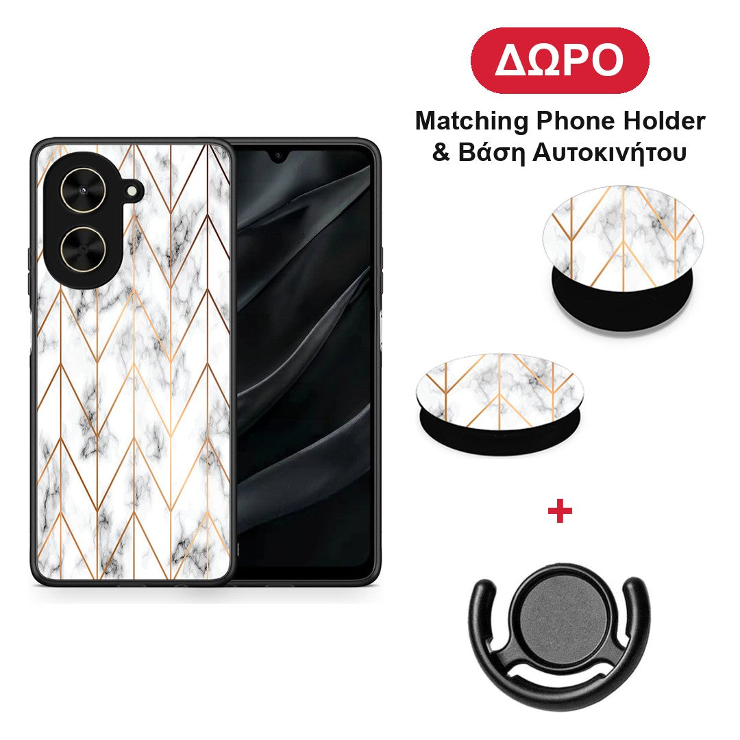 Marble Gold Geometric - Xiaomi Poco C71 θήκη + Δώρο Phone Holder & Βάση Αυτοκινήτου