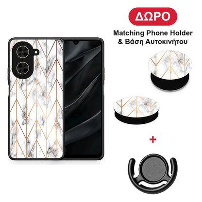 Marble Gold Geometric - Xiaomi Poco C71 θήκη + Δώρο Phone Holder & Βάση Αυτοκινήτου