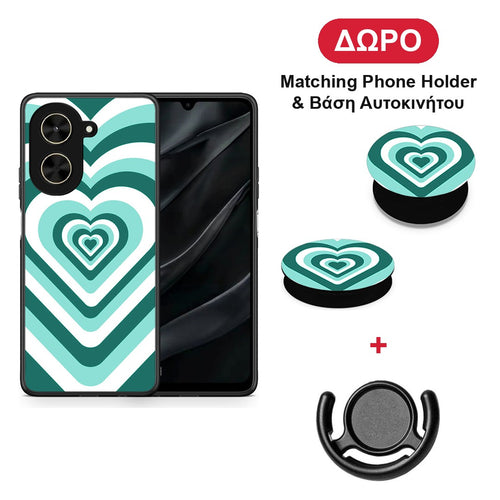 Green Hearts - Xiaomi Poco C71 θήκη + Δώρο Phone Holder & Βάση Αυτοκινήτου