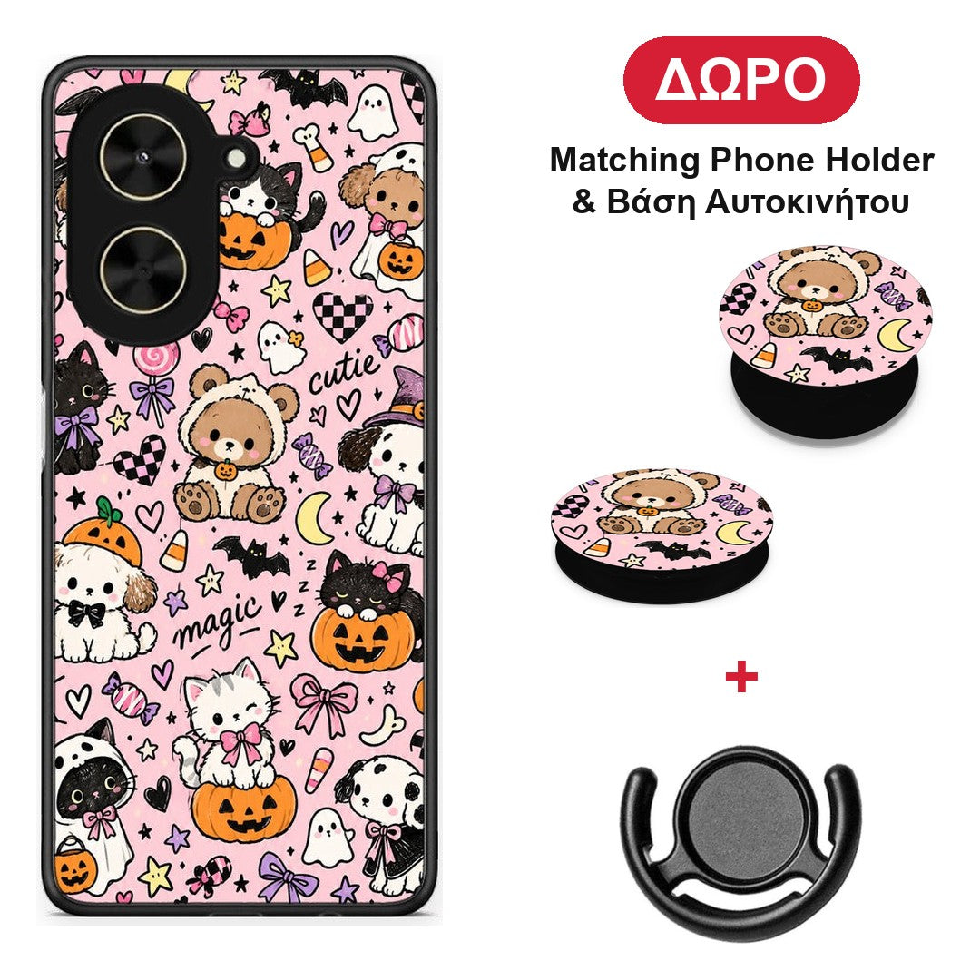 Halloween Cute Animals on Pink - Xiaomi Poco C71 θήκη + Δώρο Phone Holder & Βάση Αυτοκινήτου