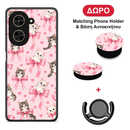 Kittens and Pink Bows on Pink - Xiaomi Poco C71 θήκη + Δώρο Phone Holder & Βάση Αυτοκινήτου