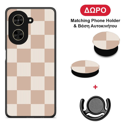 Latte and Cream Striped Checks - Xiaomi Poco C71 θήκη + Δώρο Phone Holder & Βάση Αυτοκινήτου