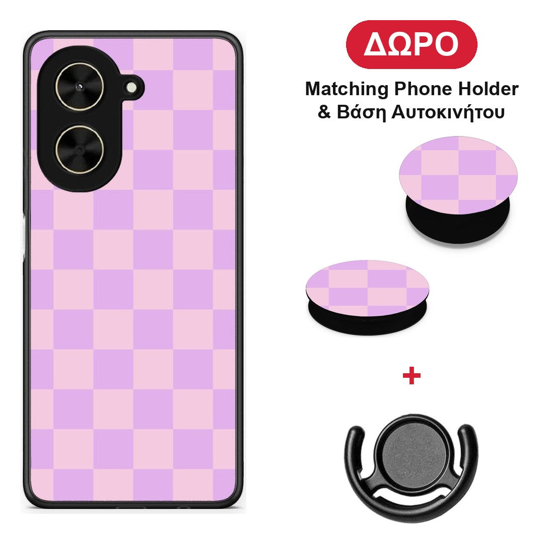 Lavender and Pink Checkerboard - Xiaomi Poco C71 θήκη + Δώρο Phone Holder & Βάση Αυτοκινήτου