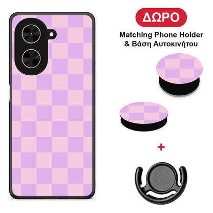 Lavender and Pink Checkerboard - Xiaomi Poco C71 θήκη + Δώρο Phone Holder & Βάση Αυτοκινήτου