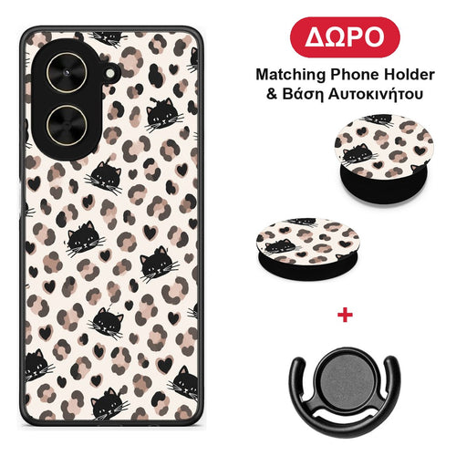 Leopard Spots and Black Cats on Cream - Xiaomi Poco C71 θήκη + Δώρο Phone Holder & Βάση Αυτοκινήτου