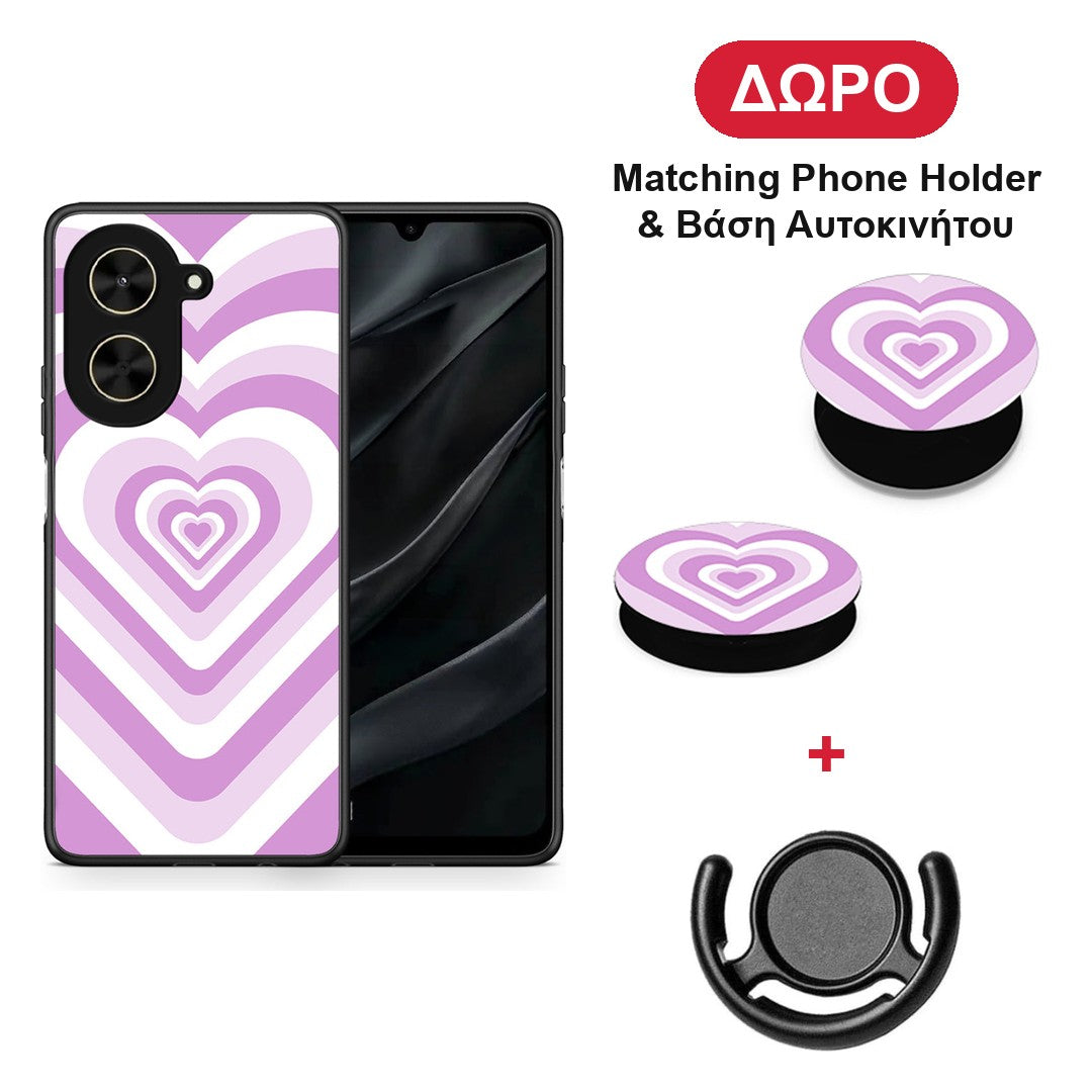 Lilac Hearts - Xiaomi Poco C71 θήκη + Δώρο Phone Holder & Βάση Αυτοκινήτου