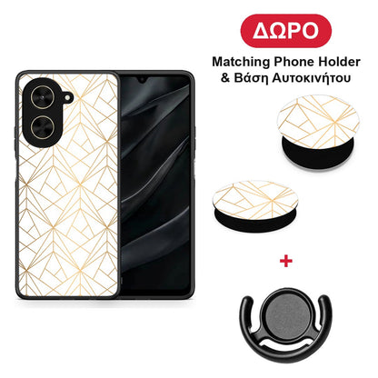 Geometric Luxury White - Xiaomi Poco C71 θήκη + Δώρο Phone Holder & Βάση Αυτοκινήτου