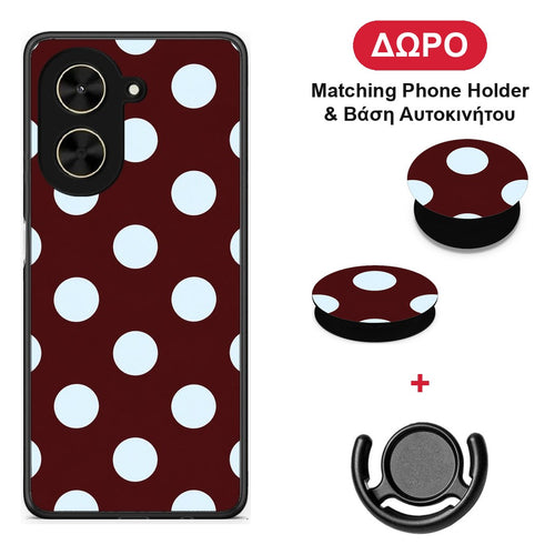 Pale Blue Large Polka Dots on Burgundy - Xiaomi Poco C71 θήκη + Δώρο Phone Holder & Βάση Αυτοκινήτου