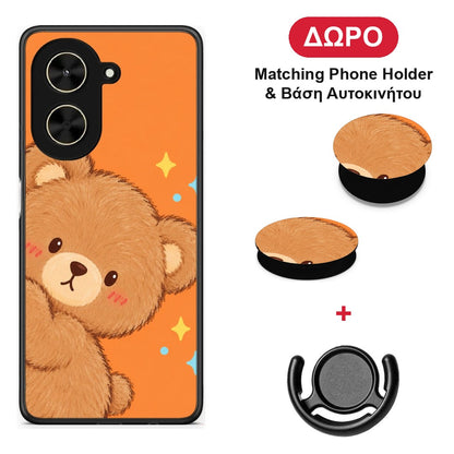 Peekaboo Teddy on Orange - Xiaomi Poco C71 θήκη + Δώρο Phone Holder & Βάση Αυτοκινήτου