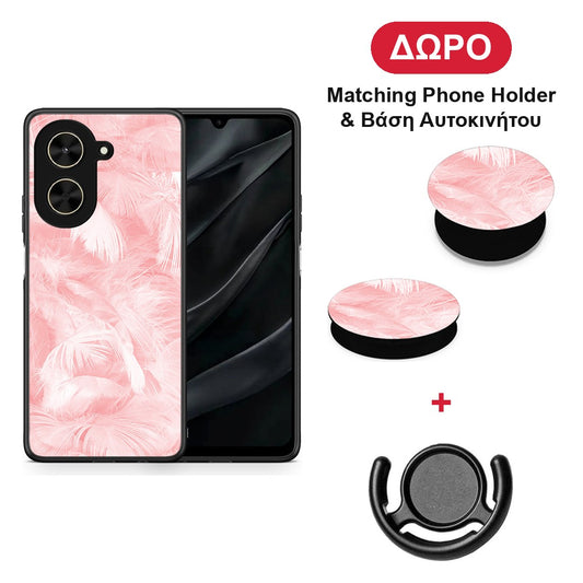 Boho Pink Feather - Xiaomi Poco C71 θήκη + Δώρο Phone Holder & Βάση Αυτοκινήτου