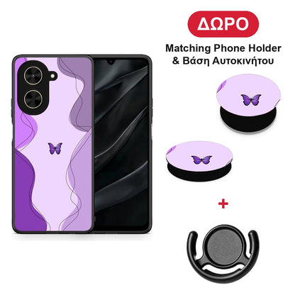 Purple Mariposa - Xiaomi Poco C71 θήκη + Δώρο Phone Holder & Βάση Αυτοκινήτου