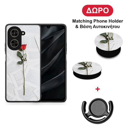 Red Rose - Xiaomi Poco C71 θήκη + Δώρο Phone Holder & Βάση Αυτοκινήτου