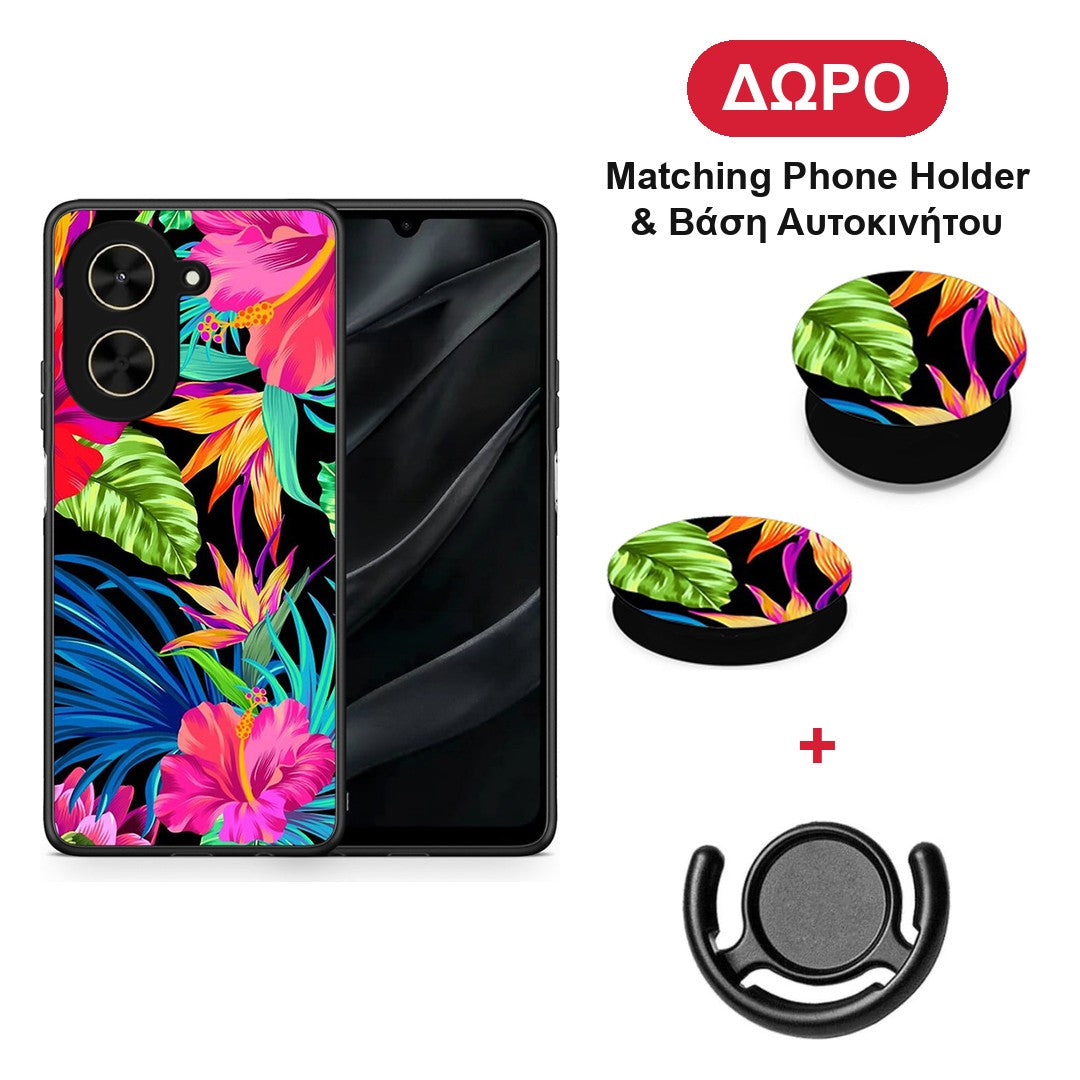 Tropical Flowers - Xiaomi Poco C71 θήκη + Δώρο Phone Holder & Βάση Αυτοκινήτου