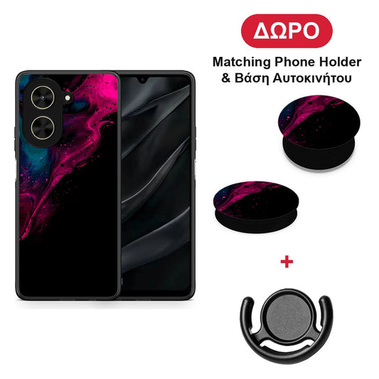 Watercolor Pink Black - Xiaomi Poco C71 θήκη + Δώρο Phone Holder & Βάση Αυτοκινήτου