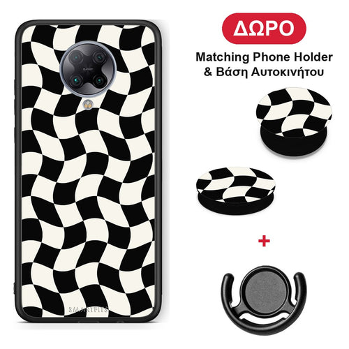 Black and Cream Wavy Checkerboard - Xiaomi Poco F2 Pro θήκη + Δώρο Phone Holder & Βάση Αυτοκινήτου