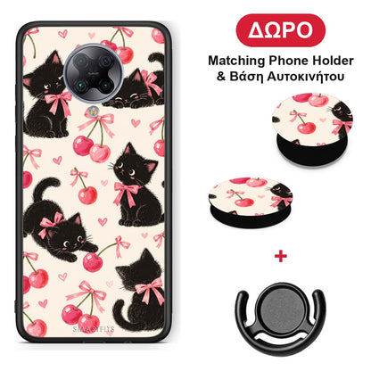 Black Kittens and Cherries on Cream - Xiaomi Poco F2 Pro θήκη + Δώρο Phone Holder & Βάση Αυτοκινήτου