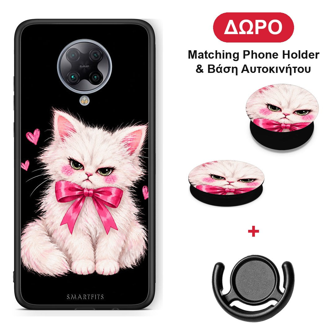 Grumpy Party Kitten on Black - Xiaomi Poco F2 Pro θήκη + Δώρο Phone Holder & Βάση Αυτοκινήτου