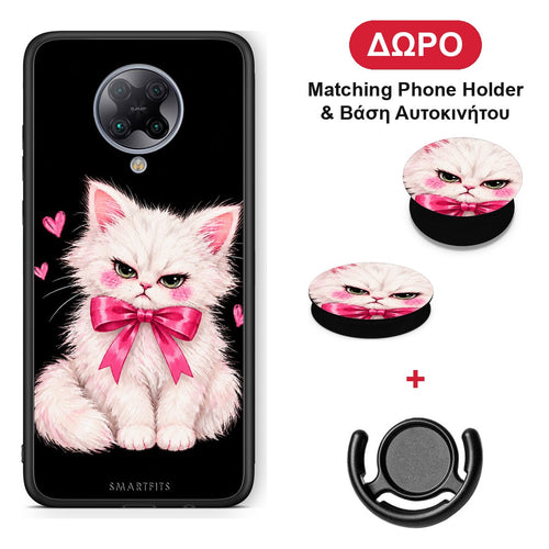 Grumpy Party Kitten on Black - Xiaomi Poco F2 Pro θήκη + Δώρο Phone Holder & Βάση Αυτοκινήτου