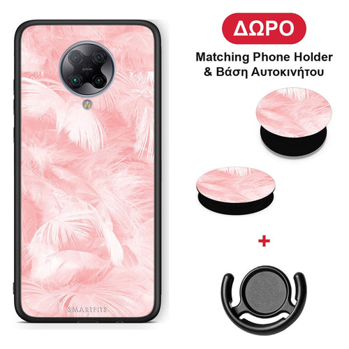 Boho Pink Feather - Xiaomi Poco F2 Pro θήκη + Δώρο Phone Holder & Βάση Αυτοκινήτου