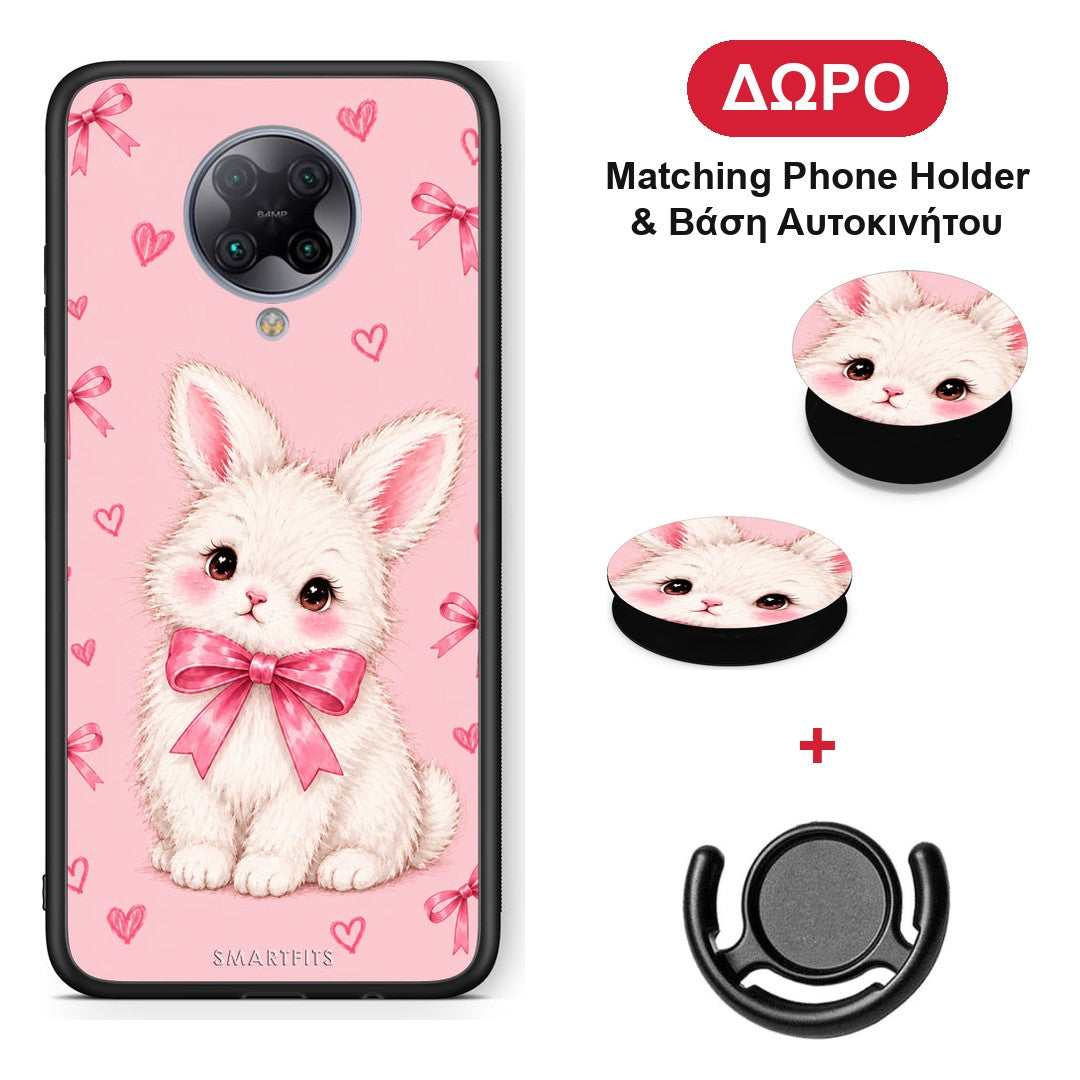 White Bunny and Pink Bows - Xiaomi Poco F2 Pro θήκη + Δώρο Phone Holder & Βάση Αυτοκινήτου