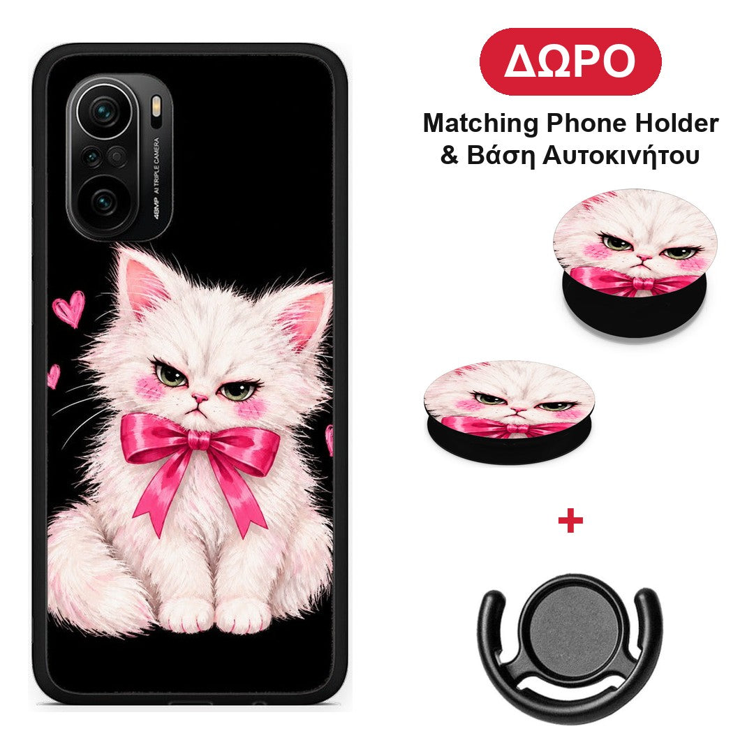 Grumpy Party Kitten on Black - Xiaomi Poco F3 θήκη + Δώρο Phone Holder & Βάση Αυτοκινήτου