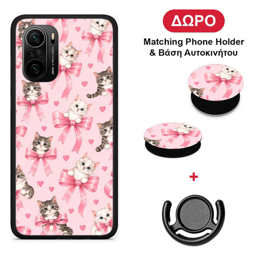 Kittens and Pink Bows on Pink - Xiaomi Poco F3 θήκη + Δώρο Phone Holder & Βάση Αυτοκινήτου