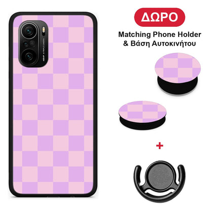 Lavender and Pink Checkerboard - Xiaomi Poco F3 θήκη + Δώρο Phone Holder & Βάση Αυτοκινήτου