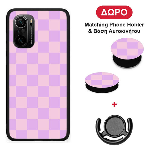 Lavender and Pink Checkerboard - Xiaomi Poco F3 θήκη + Δώρο Phone Holder & Βάση Αυτοκινήτου