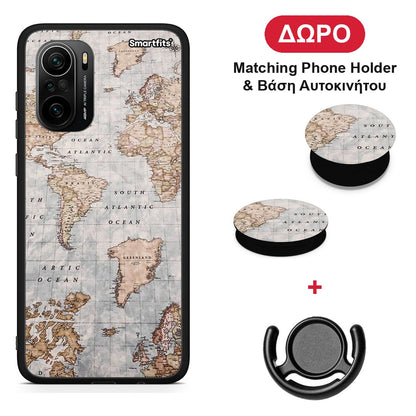 World Map - Xiaomi Poco F3 θήκη + Δώρο Phone Holder & Βάση Αυτοκινήτου