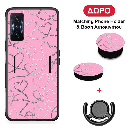 Barbed Wire Hearts on Pink - Xiaomi Poco F4 GT θήκη + Δώρο Phone Holder & Βάση Αυτοκινήτου