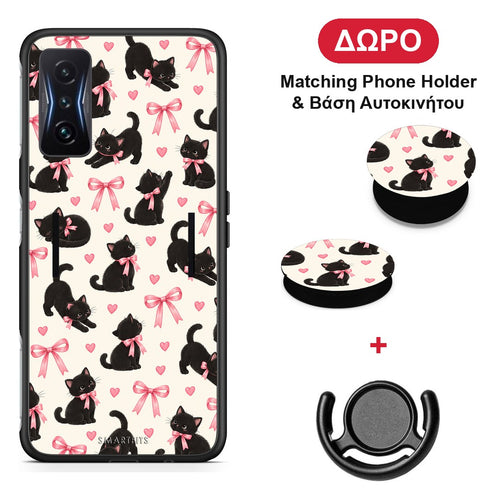 Black Kittens and Pink Bows on Cream Small - Xiaomi Poco F4 GT θήκη + Δώρο Phone Holder & Βάση Αυτοκινήτου