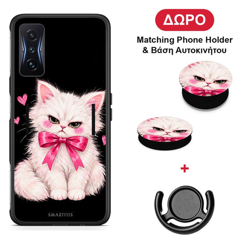 Grumpy Party Kitten on Black - Xiaomi Poco F4 GT θήκη + Δώρο Phone Holder & Βάση Αυτοκινήτου