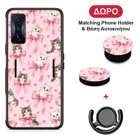 Kittens and Pink Bows on Pink - Xiaomi Poco F4 GT θήκη + Δώρο Phone Holder & Βάση Αυτοκινήτου