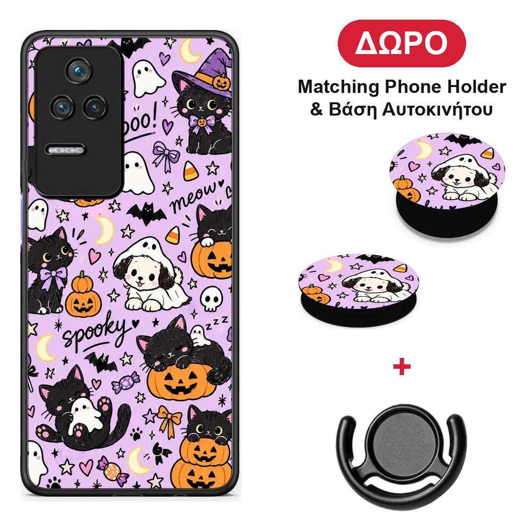 Halloween Black Cats on Lilac - Xiaomi Poco F4 / Redmi K40S θήκη + Δώρο Phone Holder & Βάση Αυτοκινήτου