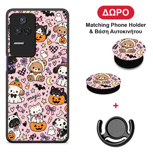Halloween Cute Animals on Pink - Xiaomi Poco F4 / Redmi K40S θήκη + Δώρο Phone Holder & Βάση Αυτοκινήτου