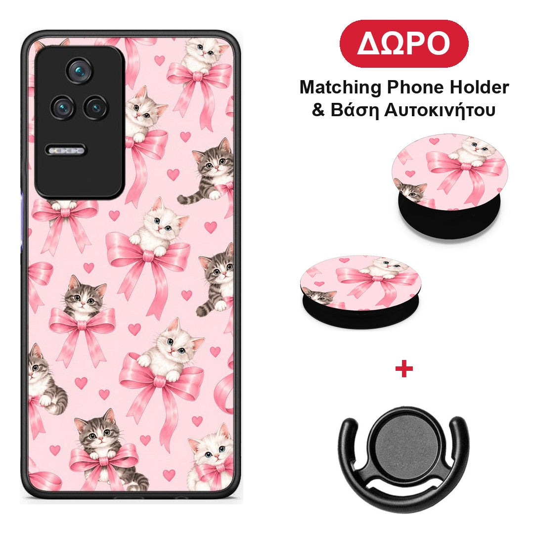 Kittens and Pink Bows on Pink - Xiaomi Poco F4 / Redmi K40S θήκη + Δώρο Phone Holder & Βάση Αυτοκινήτου