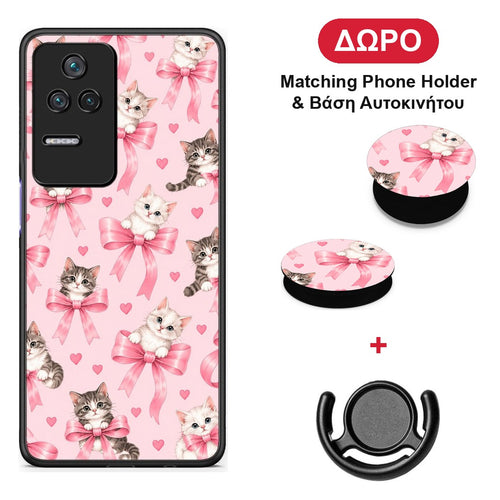 Kittens and Pink Bows on Pink - Xiaomi Poco F4 / Redmi K40S θήκη + Δώρο Phone Holder & Βάση Αυτοκινήτου