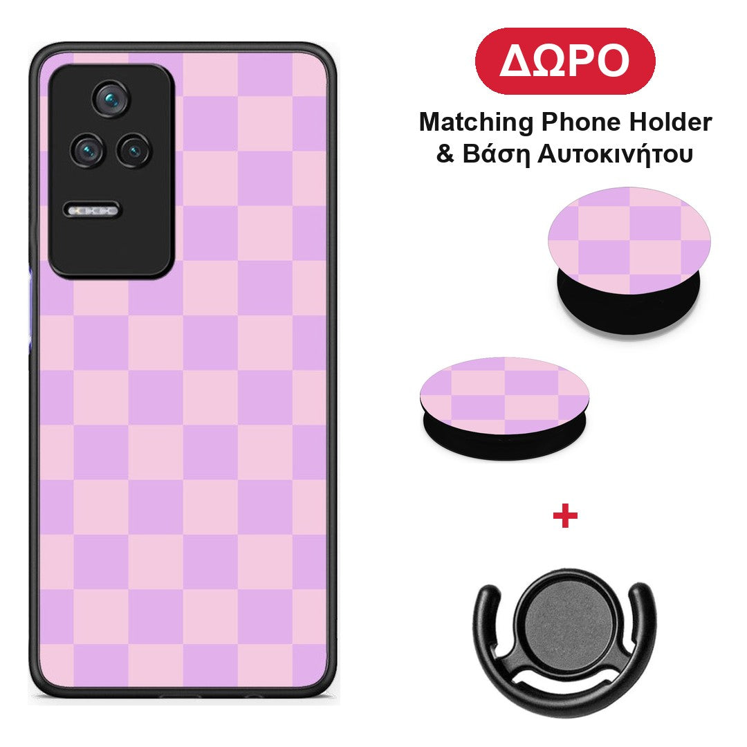 Lavender and Pink Checkerboard - Xiaomi Poco F4 / Redmi K40S θήκη + Δώρο Phone Holder & Βάση Αυτοκινήτου