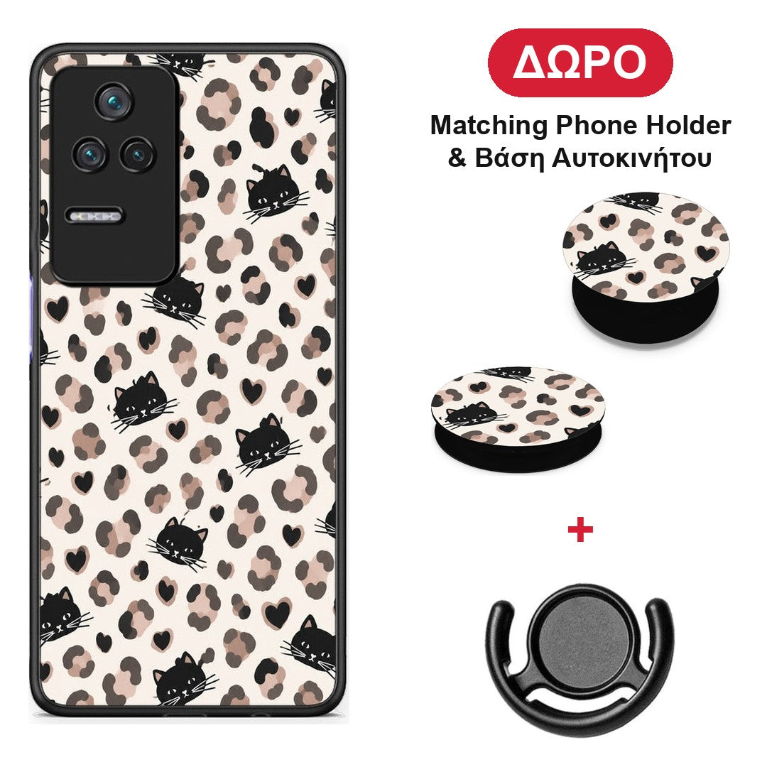 Leopard Spots and Black Cats on Cream - Xiaomi Poco F4 / Redmi K40S θήκη + Δώρο Phone Holder & Βάση Αυτοκινήτου