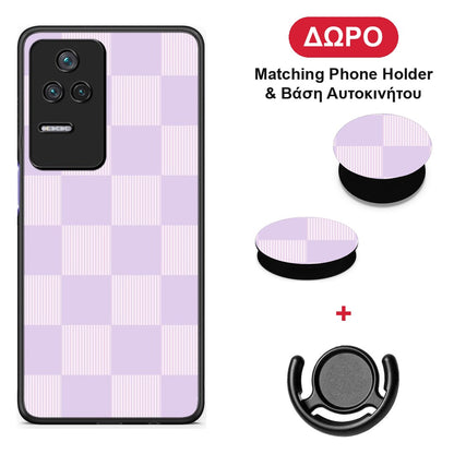 Lilac and Cream Striped Checks - Xiaomi Poco F4 / Redmi K40S θήκη + Δώρο Phone Holder & Βάση Αυτοκινήτου