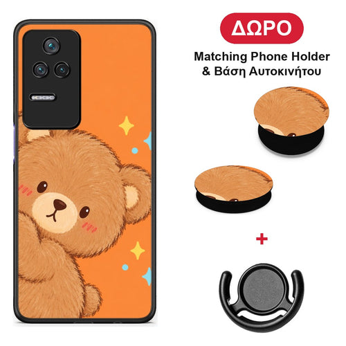 Peekaboo Teddy on Orange - Xiaomi Poco F4 / Redmi K40S θήκη + Δώρο Phone Holder & Βάση Αυτοκινήτου