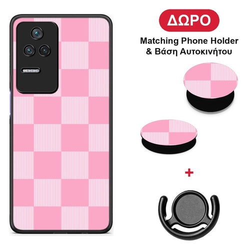 Pink and White Striped Checks - Xiaomi Poco F4 / Redmi K40S θήκη + Δώρο Phone Holder & Βάση Αυτοκινήτου
