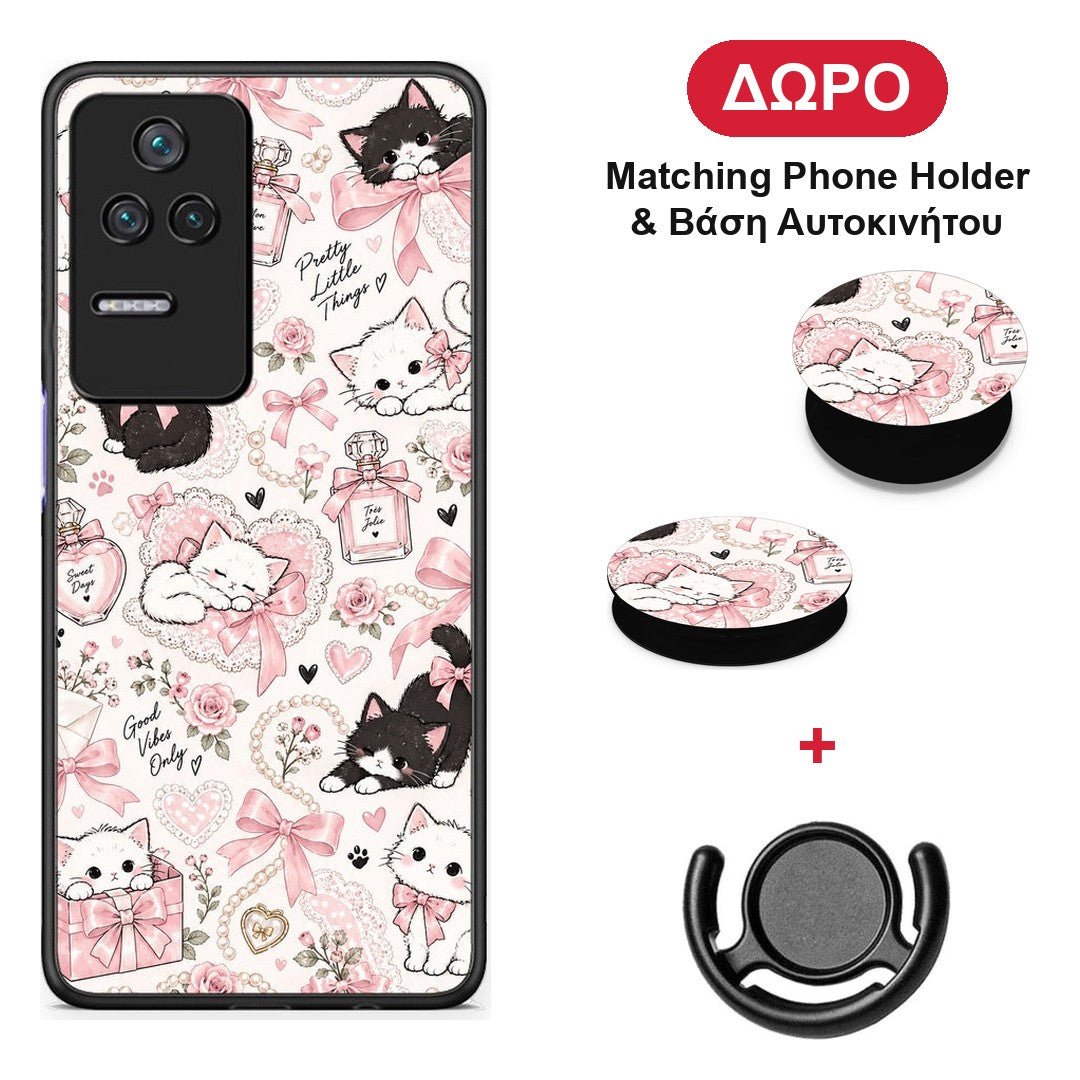Pink Bows and Kittens Collage - Xiaomi Poco F4 / Redmi K40S θήκη + Δώρο Phone Holder & Βάση Αυτοκινήτου