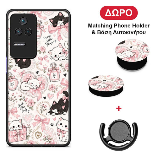 Pink Bows and Kittens Collage - Xiaomi Poco F4 / Redmi K40S θήκη + Δώρο Phone Holder & Βάση Αυτοκινήτου