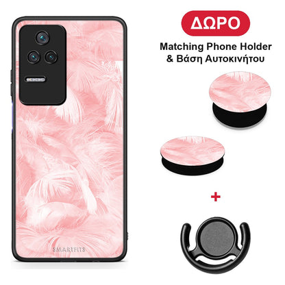 Boho Pink Feather - Xiaomi Poco F4 / Redmi K40S θήκη + Δώρο Phone Holder & Βάση Αυτοκινήτου