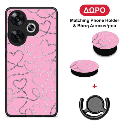 Barbed Wire Hearts on Pink - Xiaomi Poco F6 θήκη + Δώρο Phone Holder & Βάση Αυτοκινήτου