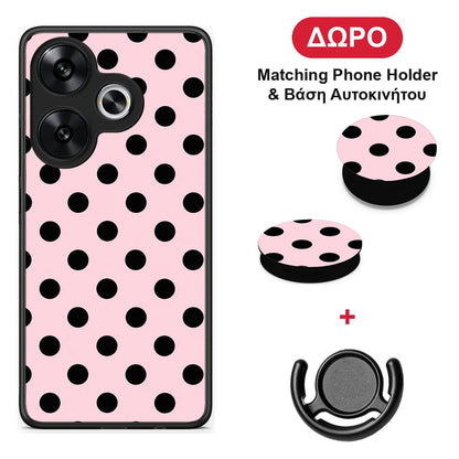 Black Polka Dots on Pink - Xiaomi Poco F6 θήκη + Δώρο Phone Holder & Βάση Αυτοκινήτου