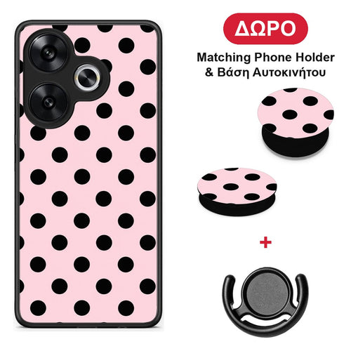 Black Polka Dots on Pink - Xiaomi Poco F6 θήκη + Δώρο Phone Holder & Βάση Αυτοκινήτου